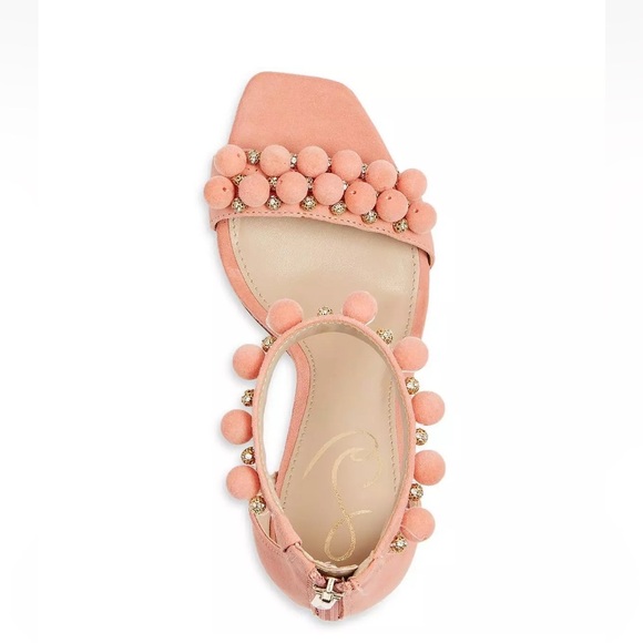 Sam Edelman Luella Peach Suede Beaded Ankle Strap Sandals - Picture 2 of 5